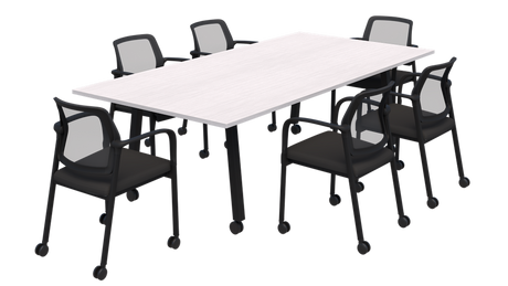 Modella II Frame Mobile Training Table With Edison Chairs On Castors-Meeting Tables-2000 x 1000-Silver Strata-Black-Commercial Traders - Office Furniture