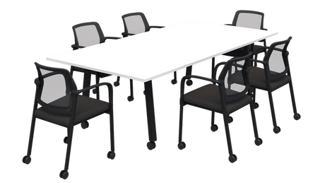 Modella II Frame Mobile Training Table With Edison Chairs On Castors-Meeting Tables-2000 x 1000-Snow Velvet-Black-Commercial Traders - Office Furniture