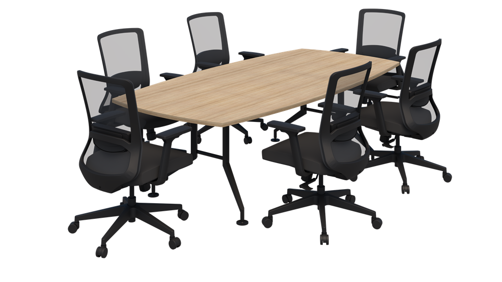 Shot Table Barrel Shape - 2400 x 1200 And Elon Chair Package-Meeting Room Furniture-Classic Oak-Black-Commercial Traders - Office Furniture