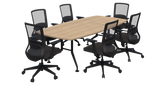 Shot Table Barrel Shape - 2400 x 1200 And Elon Chair Package-Meeting Room Furniture-Classic Oak-Black-Commercial Traders - Office Furniture