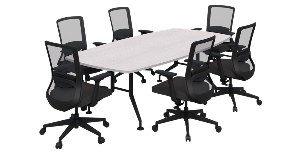 Shot Table Barrel Shape - 2400 x 1200 And Elon Chair Package-Meeting Room Furniture-Silver Strata-Black-Commercial Traders - Office Furniture