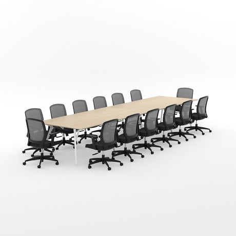 Euro Boardroom Table 4800 x 1200 with Flex Chair Package-Meeting Room Furniture-Affinity Maple-White Leg-North Island (Ground Floor)-Commercial Traders - Office Furniture