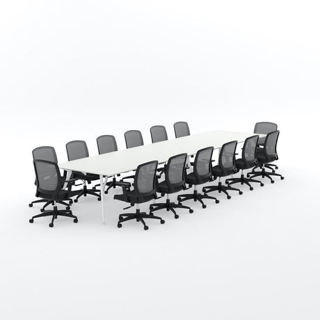 Euro Boardroom Table 4800 x 1200 with Flex Chair Package-Meeting Room Furniture-Snowdrift-White Leg-North Island (Ground Floor)-Commercial Traders - Office Furniture