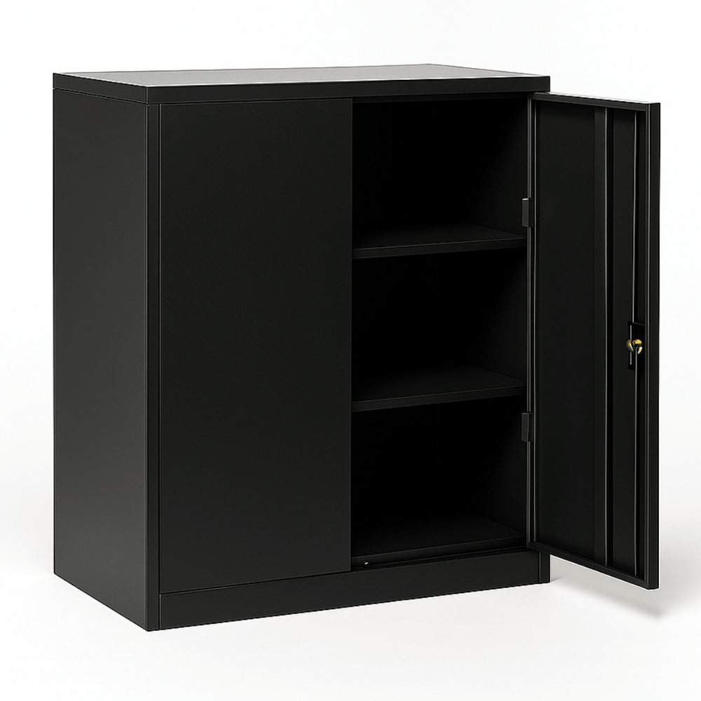Firstline Cupboard 1016mm high, with 1 adj. shelf-Storage-Black-Commercial Traders - Office Furniture