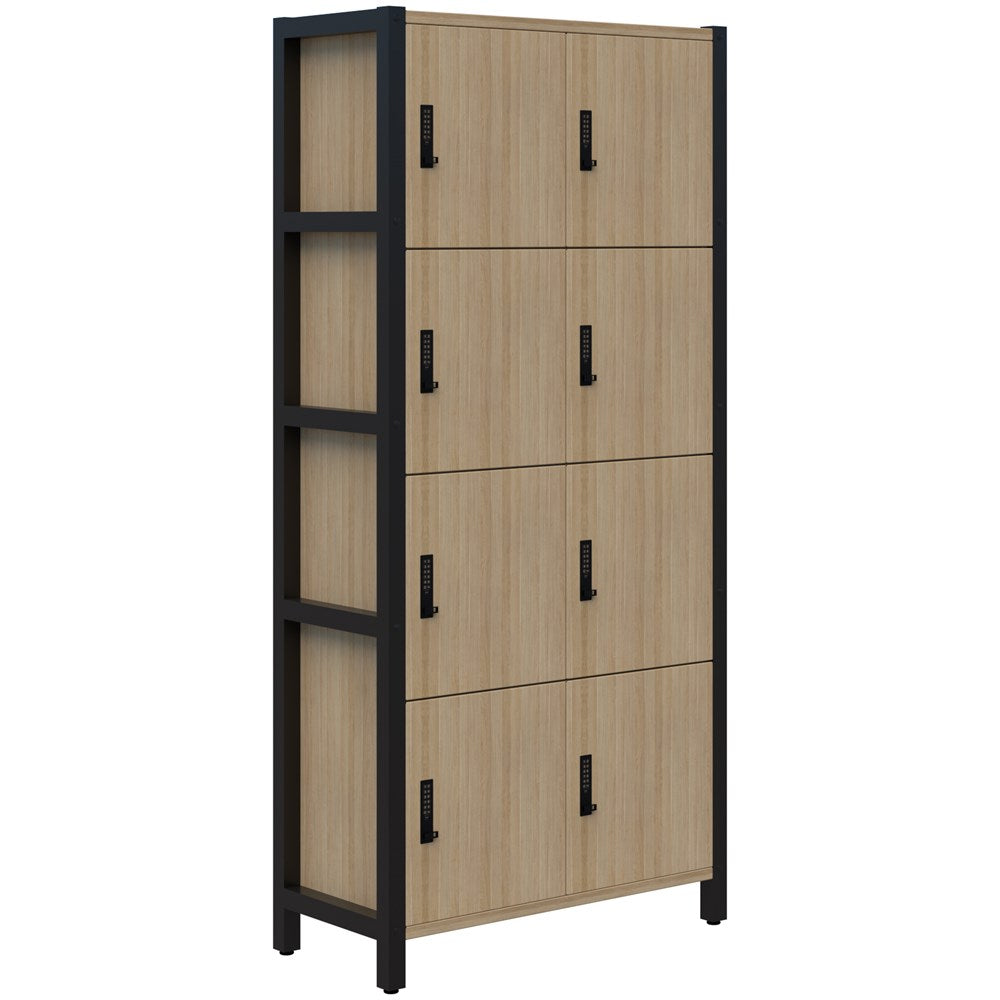 Grid 40 Locker Module 4H x 2W Digital Locking 1890H x 880L x 400D-Storage-Classic Oak-Black-Digital Lock-Commercial Traders - Office Furniture