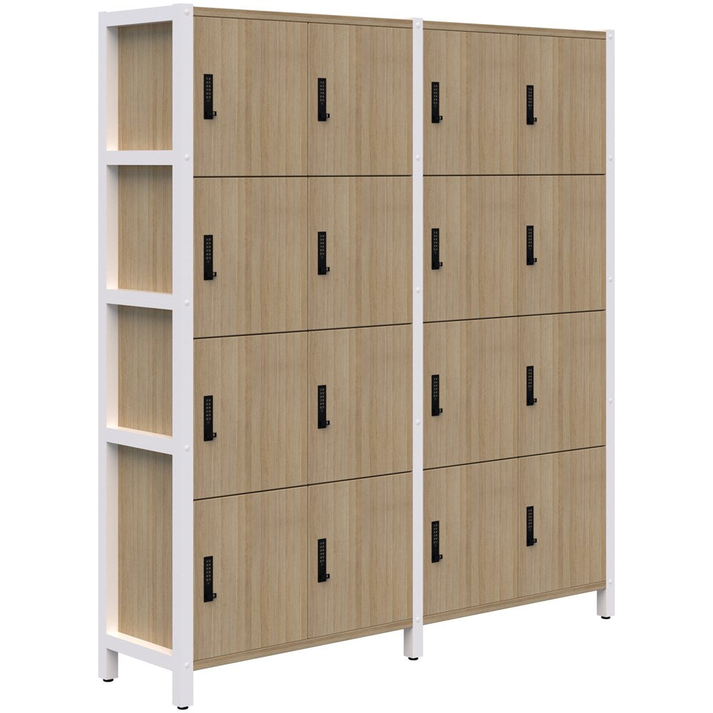 Grid 40 Locker Module 4H x 4W 1890H x 1720L x 400D-Storage-Classic Oak-White-Digital Lock-Commercial Traders - Office Furniture