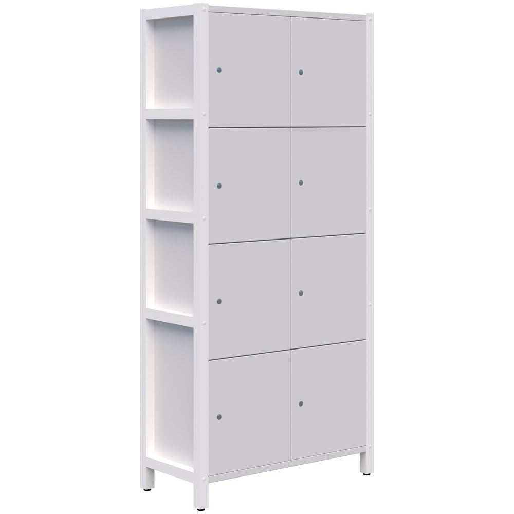 Grid 40 Locker Module 4H x 2W Digital Locking 1890H x 880L x 400D-Storage-Classic Oak-White-Keyed Lock-Commercial Traders - Office Furniture