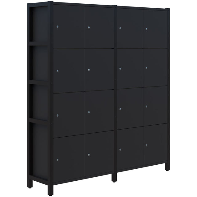 Grid 40 Locker Module 4H x 4W 1890H x 1720L x 400D-Storage-Black-Black-Keyed Lock-Commercial Traders - Office Furniture