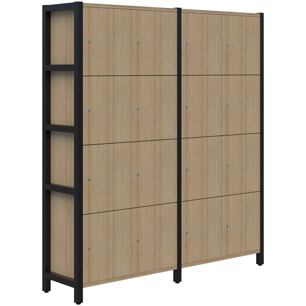 Grid 40 Locker Module 4H x 4W 1890H x 1720L x 400D-Storage-Classic Oak-Black-Keyed Lock-Commercial Traders - Office Furniture