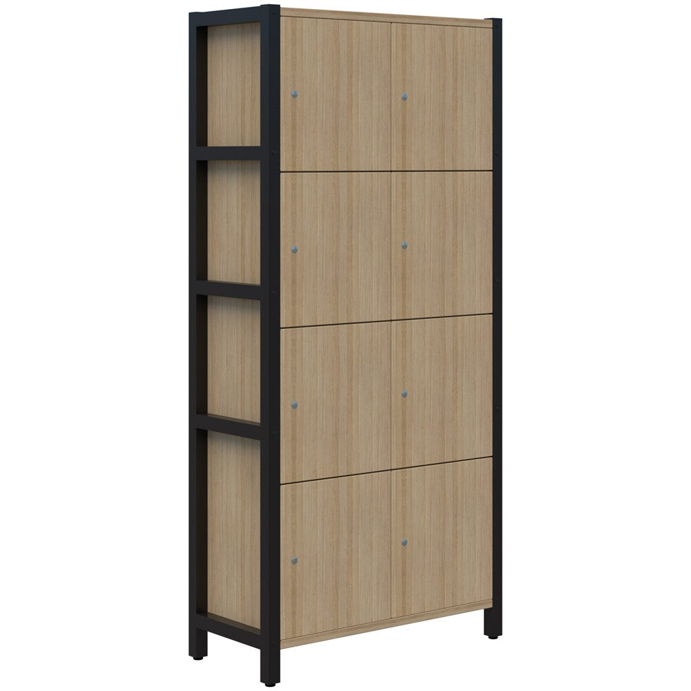 Grid 40 Locker Module 4H x 2W Digital Locking 1890H x 880L x 400D-Storage-Classic Oak-Black-Keyed Lock-Commercial Traders - Office Furniture