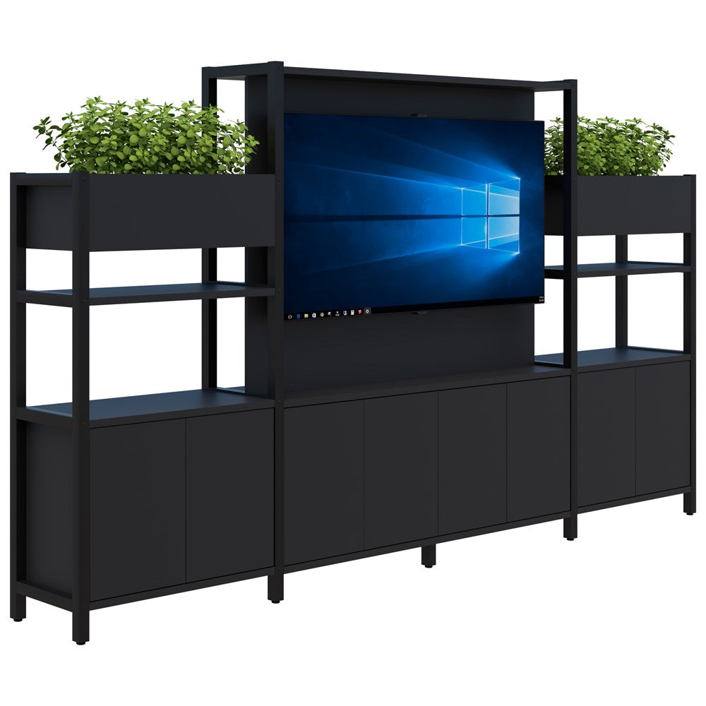 Grid 40 TV/Planter Display Wall 1500/1890H x 400D-Storage-Black-Black-3360 mm-Commercial Traders - Office Furniture