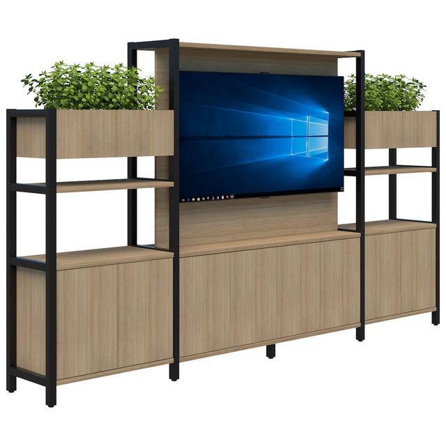 Grid 40 TV/Planter Display Wall 1500/1890H x 400D-Storage-Classic Oak-Black-3360 mm-Commercial Traders - Office Furniture