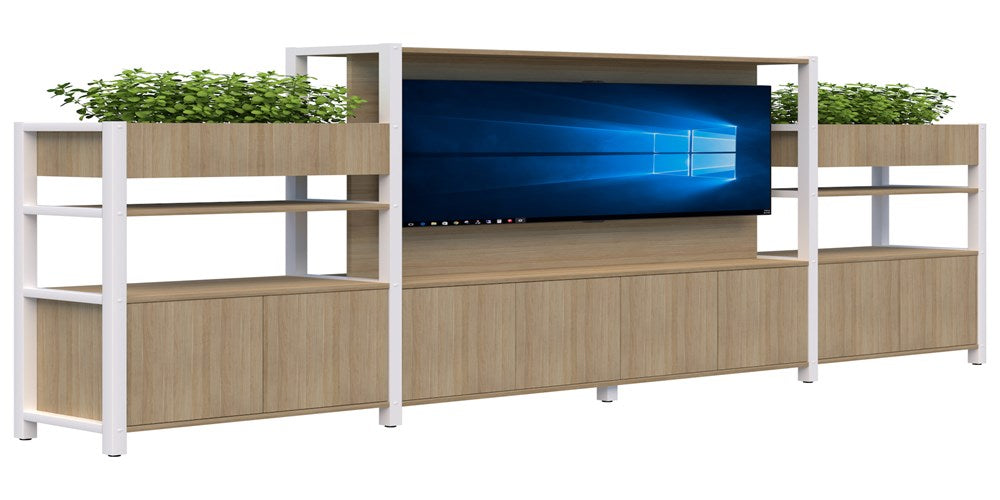 Grid 40 TV/Planter Display Wall 1500/1890H x 400D-Storage-Classic Oak-White-3360 mm-Commercial Traders - Office Furniture