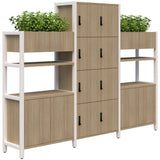 Grid 40 Locker 4H x 4W/Planter Display Wall 4-5 Tier Digital Locking 1500/1890H x 400D-Storage-Classic Oak-White-Digital Lock-Commercial Traders - Office Furniture