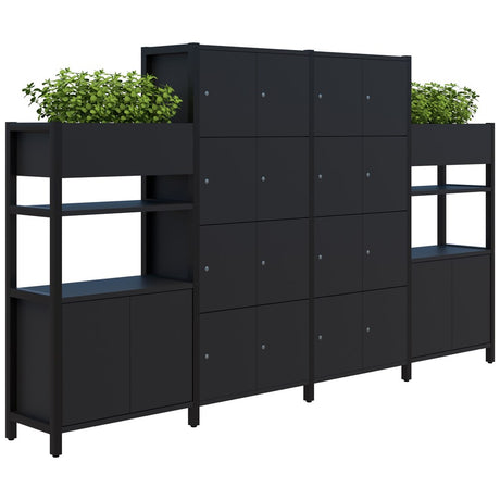Grid 40 Locker 4H x 4W/Planter Display Wall 4-5 Tier Digital Locking 1500/1890H x 400D-Storage-Black-Black-Keyed Lock-Commercial Traders - Office Furniture