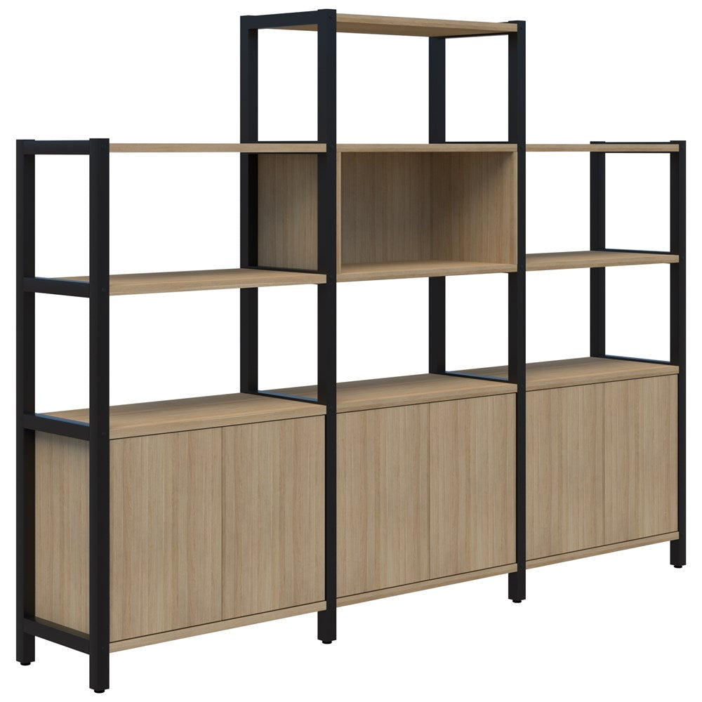 Grid 40 Storage/Open Display Wall 4-5 Tier 1500/1890H x 400D-Storage-Classic Oak-Black-2560w-Commercial Traders - Office Furniture