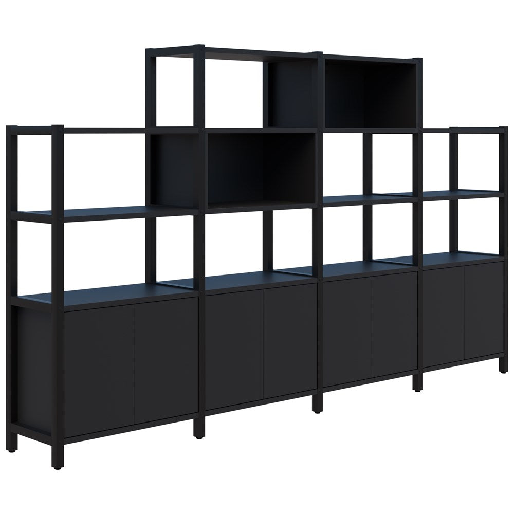 Grid 40 Storage/Open Display Wall 4-5 Tier 1500/1890H x 400D-Storage-Black-Black-3400w-Commercial Traders - Office Furniture