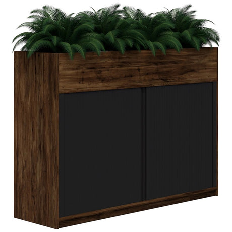 Mascot Planter Tambour-Storage-1200H X 1800W-Aged Walnut-Locking-Commercial Traders - Office Furniture