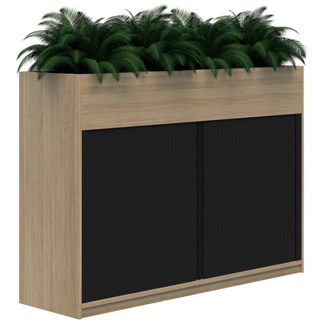 Mascot Planter Tambour-Storage-1200H X 1800W-Classic Oak-Locking-Commercial Traders - Office Furniture