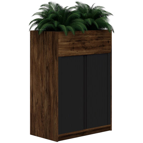 Mascot Planter Tambour-Storage-1200H X 900W-Aged Walnut-Non Locking-Commercial Traders - Office Furniture