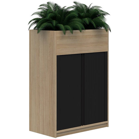 Mascot Planter Tambour-Storage-1200H X 900W-Classic Oak-Non Locking-Commercial Traders - Office Furniture