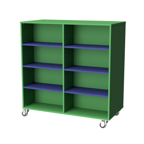 Bookcase Mobile Double Sided 1200mm-Education Furniture-Green/Blue-Commercial Traders - Office Furniture