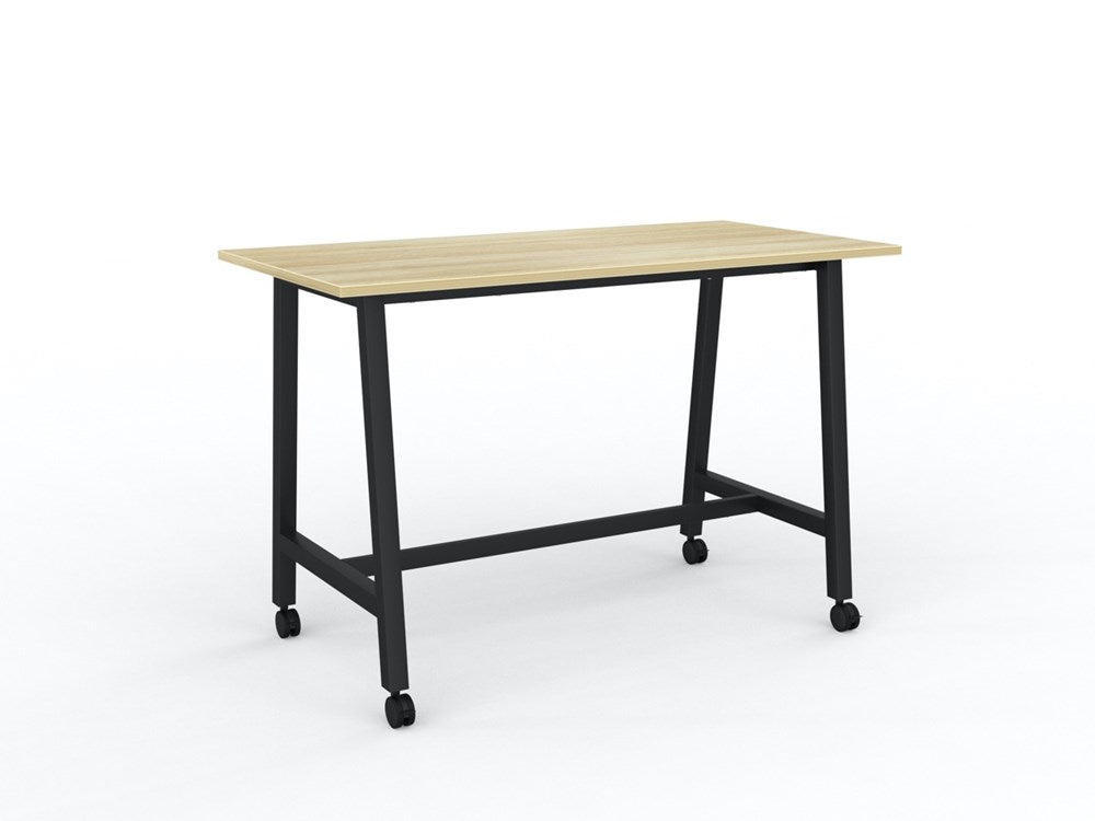 Cubit Bar Leaner with Castors-Meeting Room Furniture-1600 x 800-Atlantic Oak-Black-Commercial Traders - Office Furniture