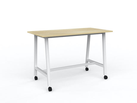 Cubit Bar Leaner with Castors-Meeting Room Furniture-1600 x 800-Atlantic Oak-White-Commercial Traders - Office Furniture