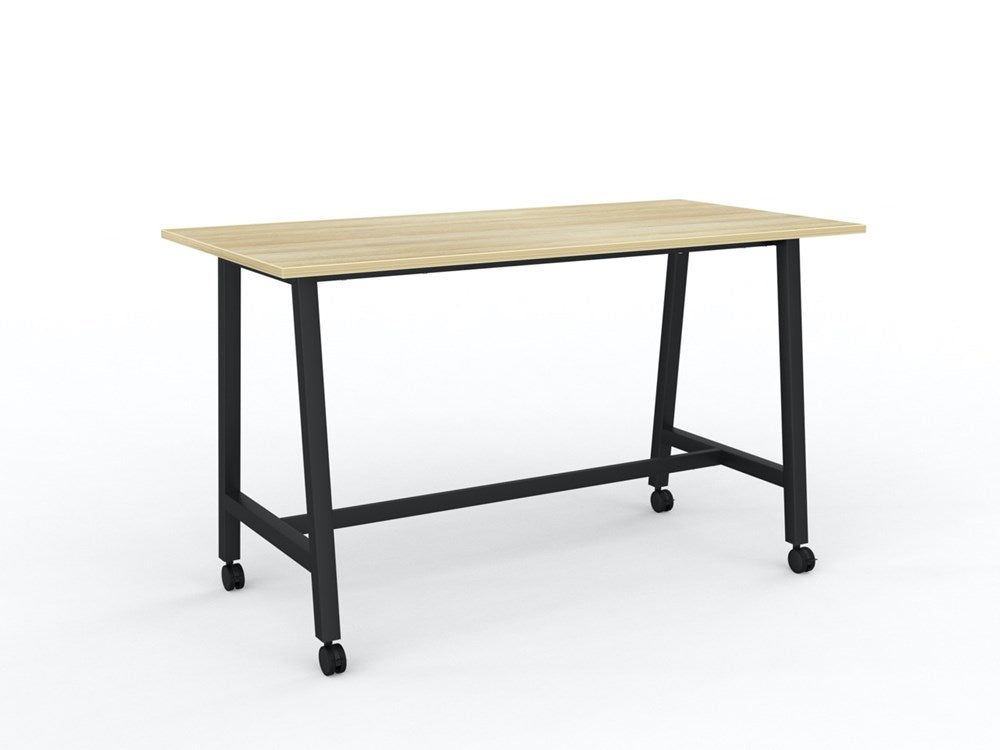 Cubit Bar Leaner with Castors-Meeting Room Furniture-1800 x 900-Atlantic Oak-Black-Commercial Traders - Office Furniture