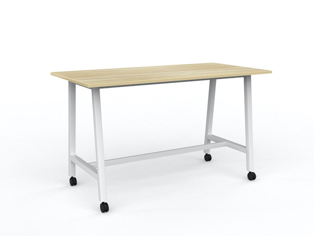 Cubit Bar Leaner with Castors-Meeting Room Furniture-1800 x 900-Atlantic Oak-White-Commercial Traders - Office Furniture