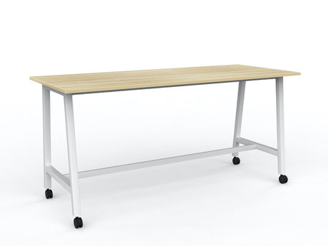 Cubit Bar Leaner with Castors-Meeting Room Furniture-2200 x 900-Atlantic Oak-White-Commercial Traders - Office Furniture