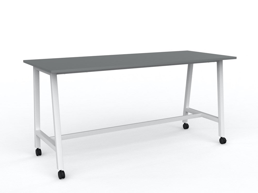 Cubit Bar Leaner with Castors-Meeting Room Furniture-2200 x 900-Silver-White-Commercial Traders - Office Furniture