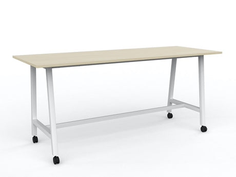 Cubit Bar Leaner with Castors-Meeting Room Furniture-2400 x 900-Nordic Maple-White-Commercial Traders - Office Furniture