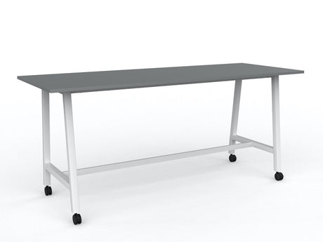 Cubit Bar Leaner with Castors-Meeting Room Furniture-2400 x 900-Silver-White-Commercial Traders - Office Furniture