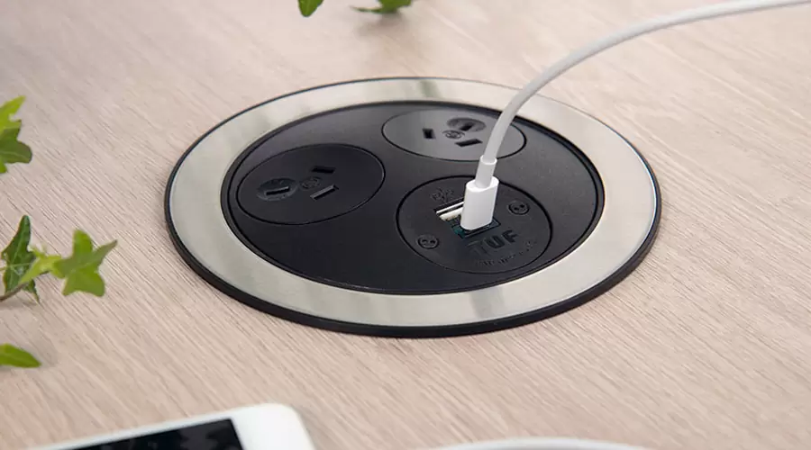 Pandora Power Box-Power and Cable Management-Silver / Black-2 Power Points & 2 USB-Commercial Traders - Office Furniture