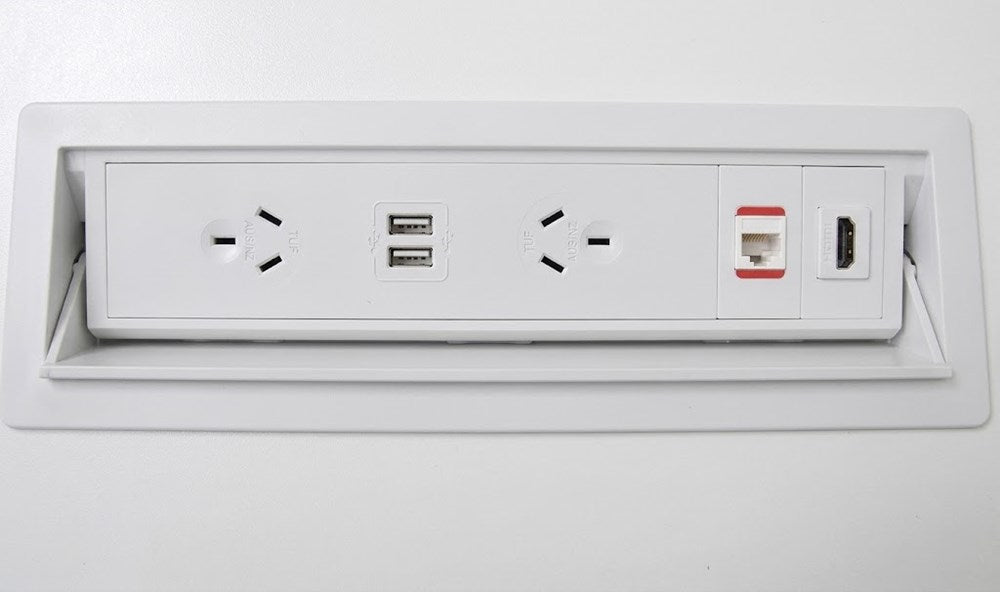 Partner Power Unit-Power and Cable Management-White-2 x Power 2 x USB 1 x Data and 1 x HDMI (J Coupler)-Commercial Traders - Office Furniture