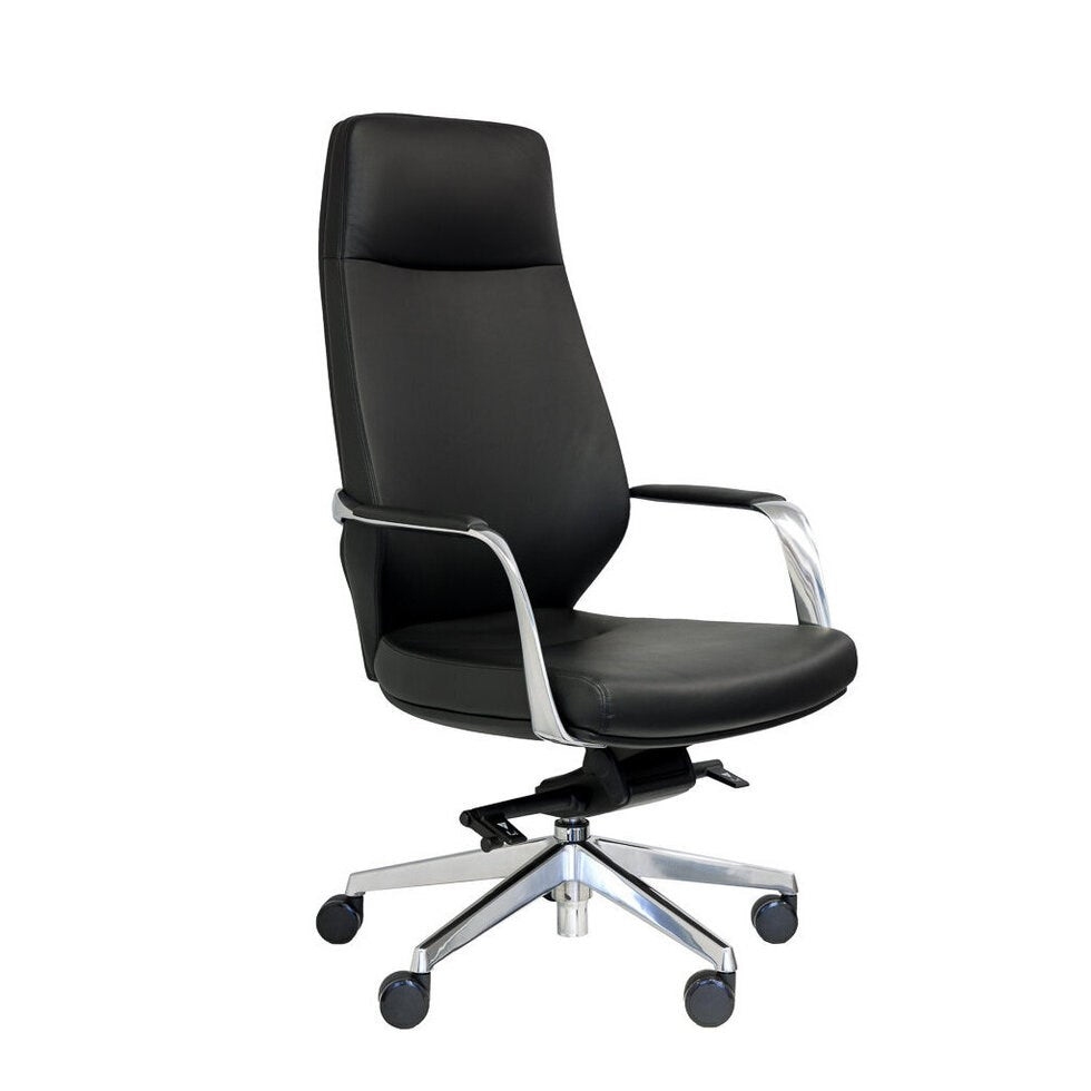 Ravello Highback Leather Chair with Arms-Office Chairs-Customer Pick Up-Cowhide Leather-Commercial Traders - Office Furniture