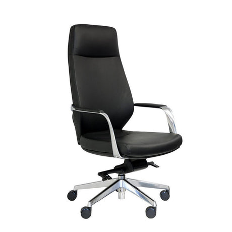 Ravello Highback Leather Chair with Arms-Office Chairs-Black PU-Flat Pack-Commercial Traders - Office Furniture