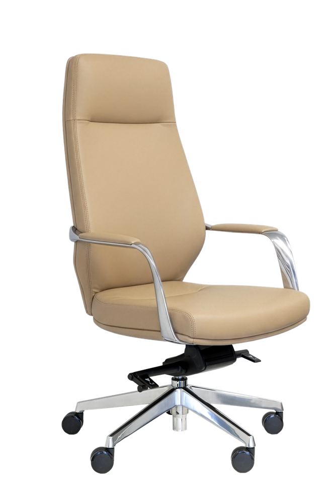 Ravello Highback Leather Chair with Arms-Office Chairs-Tan PU-Flat Pack-Commercial Traders - Office Furniture