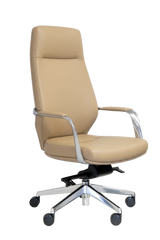 Ravello Highback Leather Chair with Arms-Office Chairs-Tan PU-Flat Pack-Commercial Traders - Office Furniture