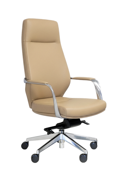 Ravello Highback Leather Chair with Arms-Office Chairs-Tan PU-Flat Pack-Commercial Traders - Office Furniture
