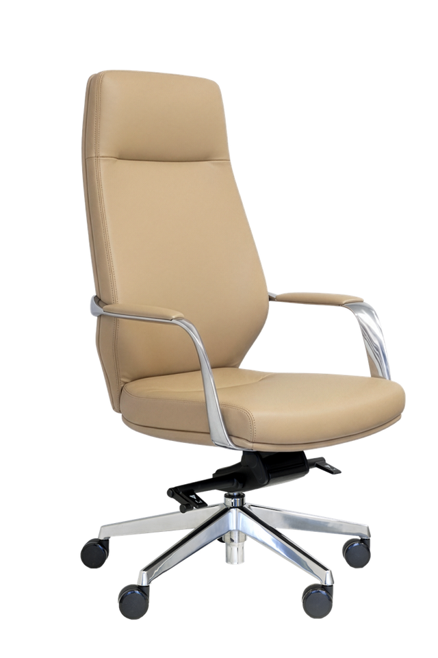 Ravello Highback Leather Chair with Arms-Office Chairs-Tan PU-Flat Pack-Commercial Traders - Office Furniture