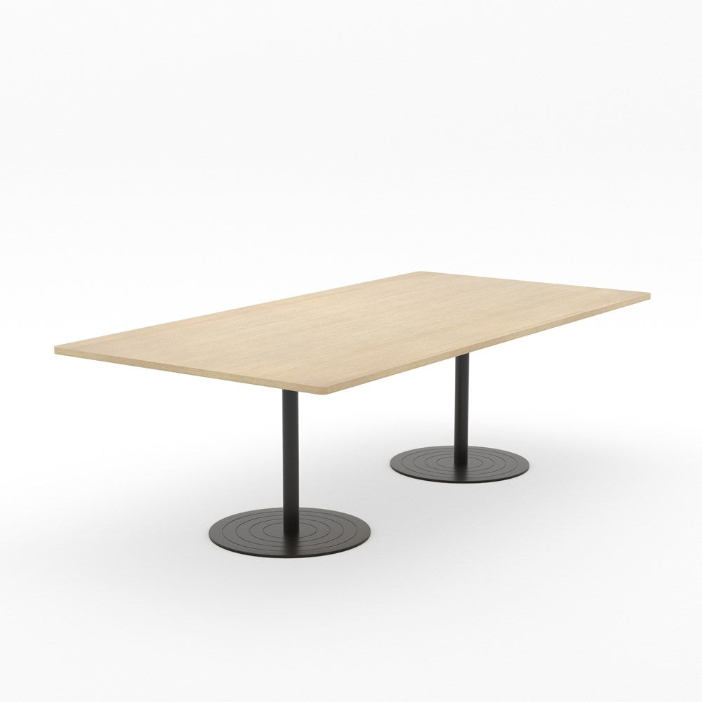 Essentials Table 2400 x 1200 - Rectangular-Meeting Room Furniture-Refined Oak-Black Disc Base-North Island Delivery-Commercial Traders - Office Furniture