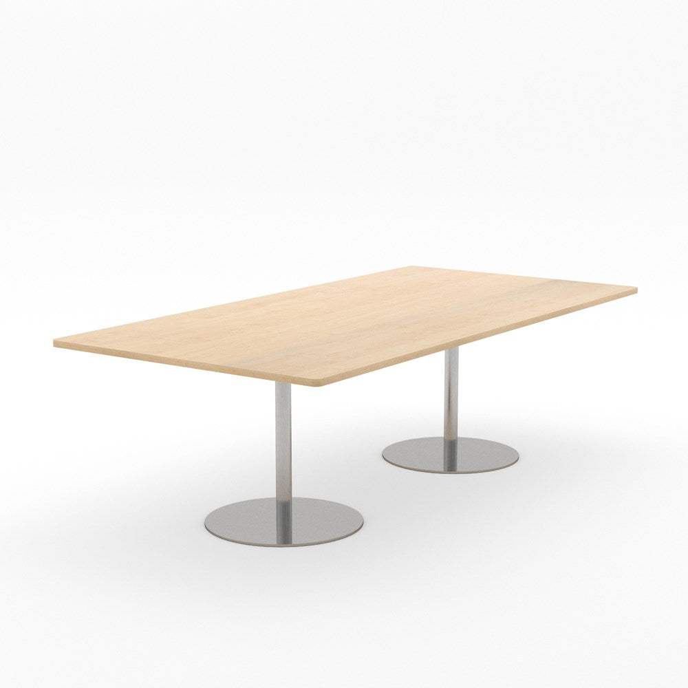 Essentials Table 2400 x 1200 - Rectangular-Meeting Room Furniture-Affinity Maple-Brushed Chrome Disc Base-North Island Delivery-Commercial Traders - Office Furniture