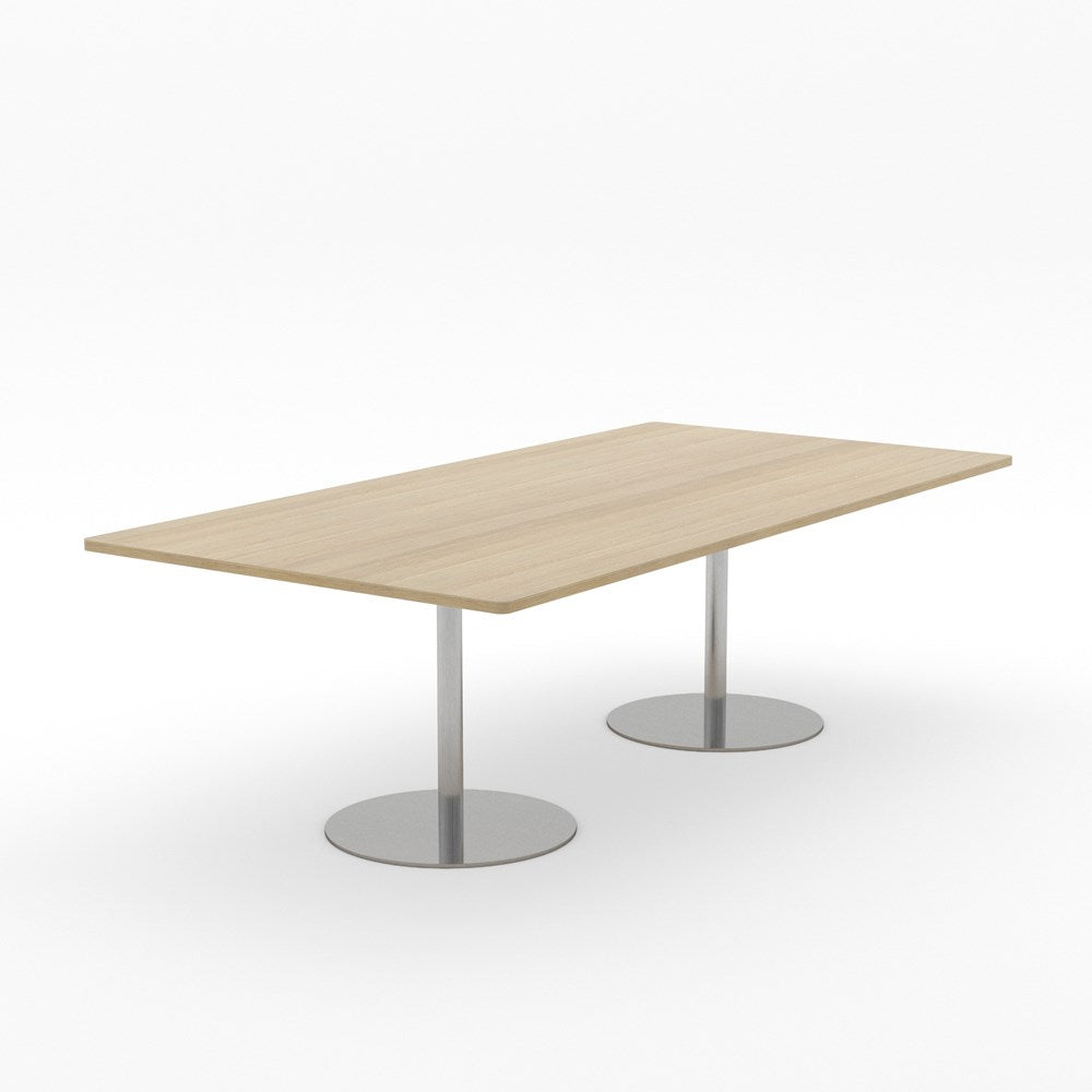Essentials Table 2400 x 1200 - Rectangular-Meeting Room Furniture-Classic Oak-Brushed Chrome Disc Base-North Island Delivery-Commercial Traders - Office Furniture