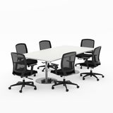 Essentials Boardroom Table 2400 x 1200 with Flex Chair package-Meeting Room Furniture-Snowdrift-Brushed Chrome Disc-North Island Delivery (Ground Floor)-Commercial Traders - Office Furniture