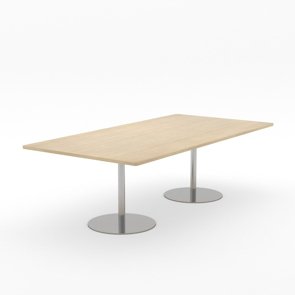 Essentials Table 2400 x 1200 - Rectangular-Meeting Room Furniture-Refined Oak-Brushed Chrome Disc Base-North Island Delivery-Commercial Traders - Office Furniture