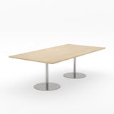 Essentials Table 2400 x 1200 - Rectangular-Meeting Room Furniture-Refined Oak-Brushed Chrome Disc Base-North Island Delivery-Commercial Traders - Office Furniture