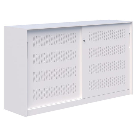 Fortis Steel Storage Sliding Door Cabinet-Office Storage-1020H x 1800L-White-Keyed Locking-Commercial Traders - Office Furniture
