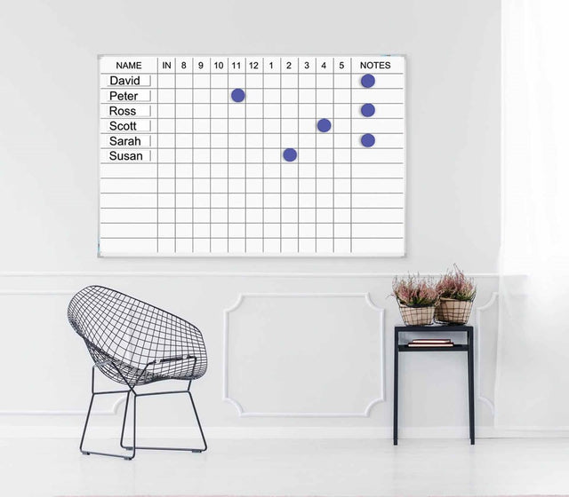 Staff Indicator Whiteboards-Whiteboards-450 x 600-No Accessories Thanks-Commercial Traders - Office Furniture